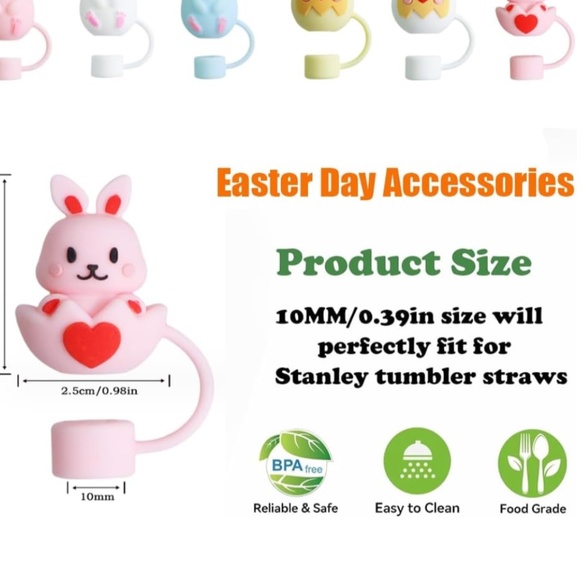 Set of 6 Easter Theme Stanley 10 mm Straw Toppers - Picture 2 of 5